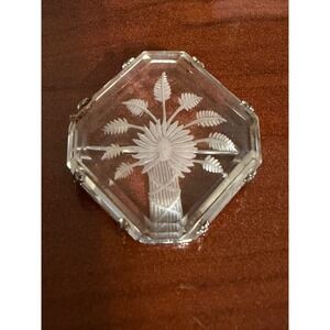 Vintage Czechoslovakia Silver Tone Intaglio Glass Floral Brooch